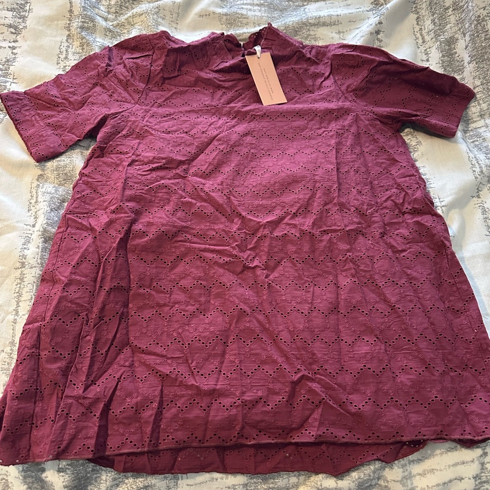 Evy’s Tree The Lupita Burgundy Eyelet Dress Shirt NWT Size S